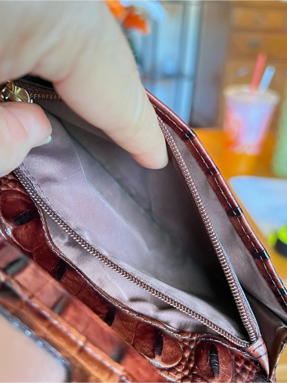 Brahmin Wristlet Wallet Canterbury Faux Lizard Genuine Leather Pecan Melbourne